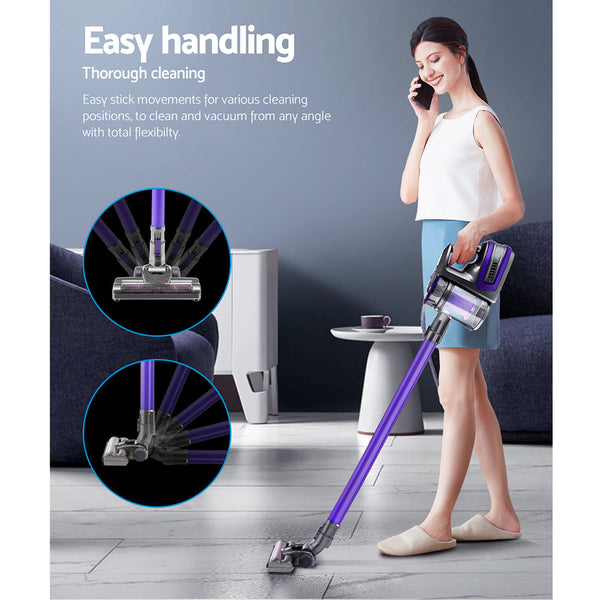 Devanti Stick Vacuum Cleaner Cordless Roller Brush 150W Purple Vacuum Cleaners
