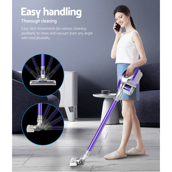Devanti Stick Vacuum Cleaner Roller Brush Cordless 150W Purple Vacuum Cleaners