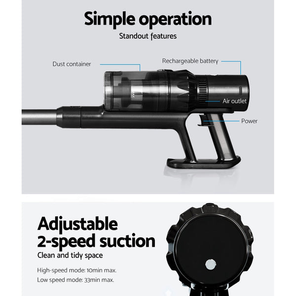 Devanti Stick Vacuum Cleaner Brushless Cordless 350W Grey Vacuum Cleaners