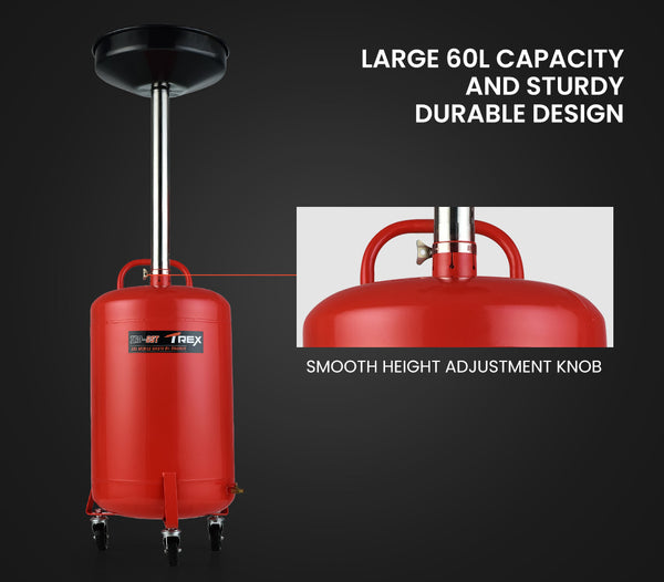 Trex Rex 60L Mobile Waste Oil Drainer Tank Telescopic For Car Engine Workshop Other Shop Equipment