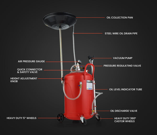 T Rex 80L Mobile Waste Oil Drainer Tank Pneumatic Telescopic Extractor Probes Workshop Fuel Funnels