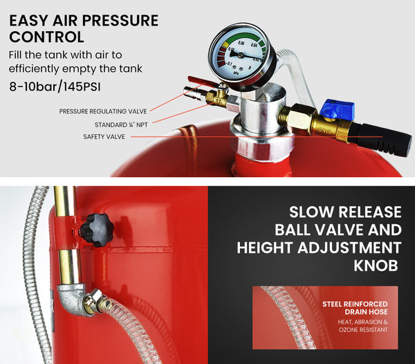 T Rex Trex 80L Mobile Waste Oil Drainer Tank Pneumatic Telescopic Extractor Probes Workshop Fuel Funnels