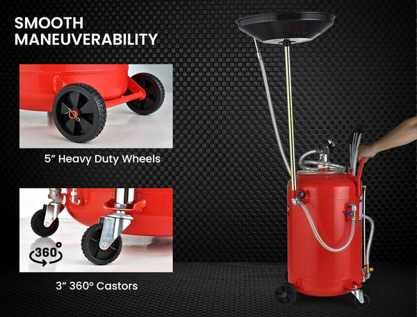 T Rex Trex 80L Mobile Waste Oil Drainer Tank Pneumatic Telescopic Extractor Probes Workshop Fuel Funnels