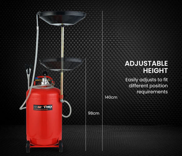 T Rex Trex 80L Mobile Waste Oil Drainer Tank Pneumatic Telescopic Extractor Probes Workshop Fuel Funnels