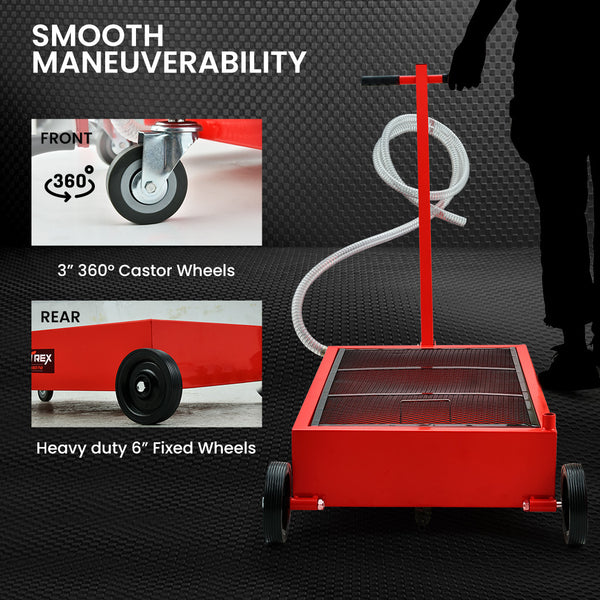 T Rex 76L Low Level Mobile Truck Waste Oil Fluid Drainer Pan Hand Pump For Workshop Other Shop Equipment
