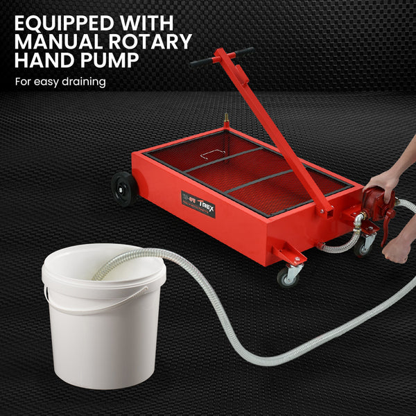 T Rex 76L Low Level Mobile Truck Waste Oil Fluid Drainer Pan Hand Pump For Workshop Other Shop Equipment