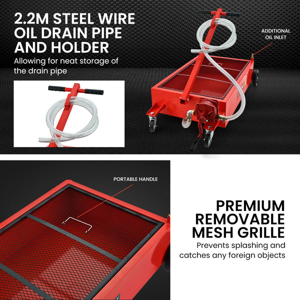 T Rex 76L Low Level Mobile Truck Waste Oil Fluid Drainer Pan Hand Pump For Workshop Other Shop Equipment