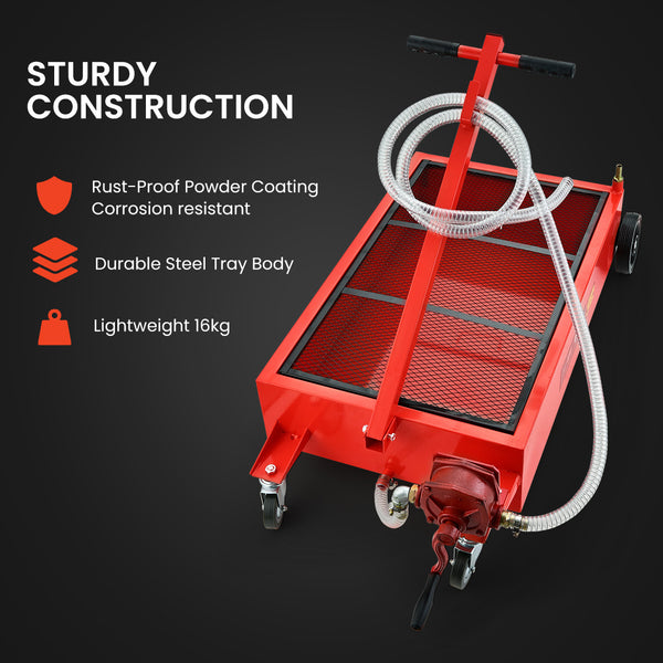 T Rex 76L Low Level Mobile Truck Waste Oil Fluid Drainer Pan Hand Pump For Workshop Other Shop Equipment