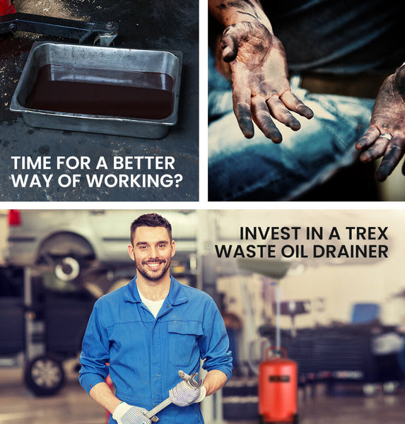 T Rex 80L Mobile Waste Oil Drainer Telescopic With Air Compressor Fitting For Workshop Other Shop Equipment