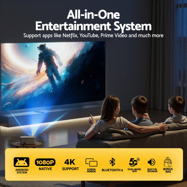 Devanti Video Project 4K 1080P Android 5G Wifi Home Cinema Projectors