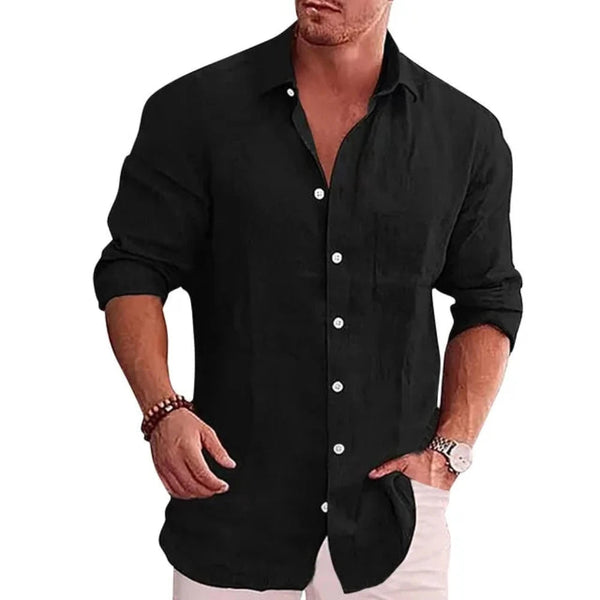 Casual Shirts Vintage Mens Shirt Designer Casual Cotton Linen Long Sleeve Solid Colour