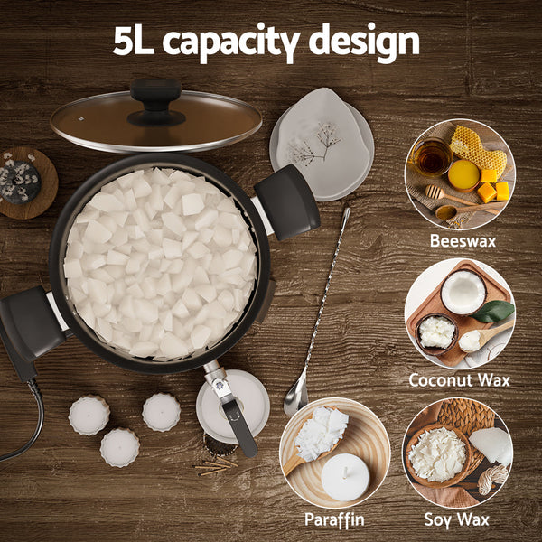 Devanti 5L Wax Melter Candle Making 1200W Melting Pot Furnace Quick Pour Spout Soy Soap Candle & Soap Making Kits