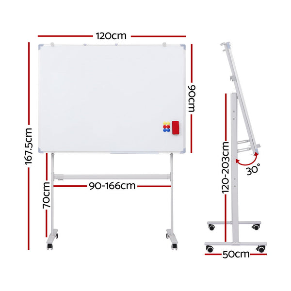 90X120cm Standing Whiteboard With Wheels Magnetic Double Sided Erase Board Whiteboards