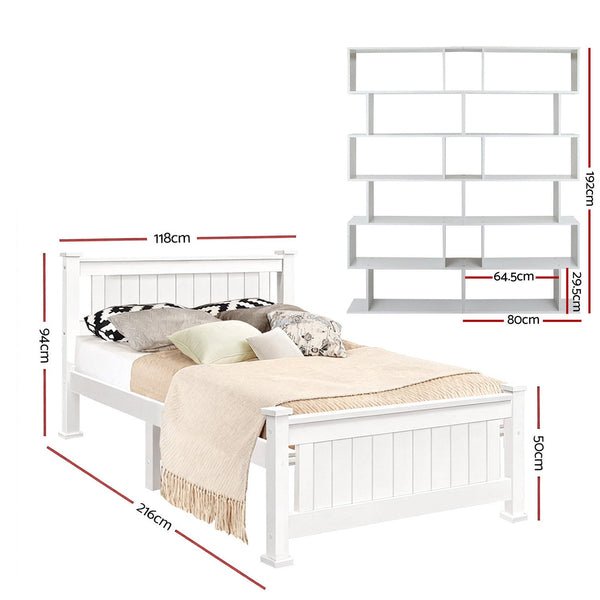 Artiss King Single Bed Frame And Bookshelf King Single Bed Frames