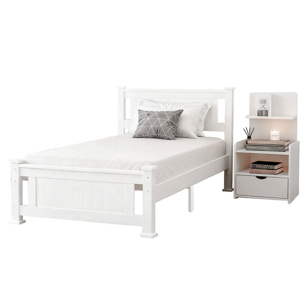 Artiss King Single Bed Frame And Bedside Table White King Single Bed Frames