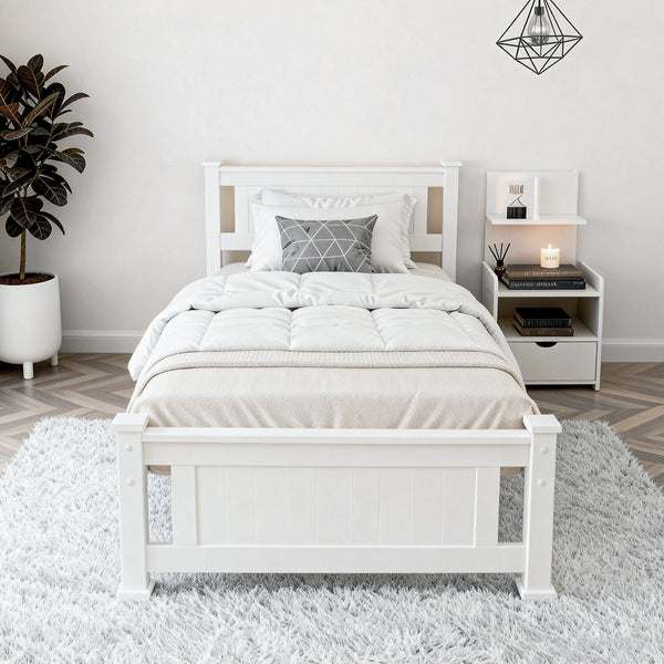Artiss King Single Bed Frame And Bedside Table White King Single Bed Frames