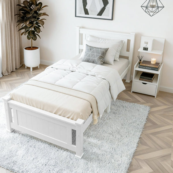 Artiss King Single Bed Frame And Bedside Table White King Single Bed Frames