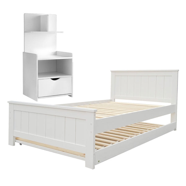 Artiss King Single Bed Frame And Bedside Table White King Single Bed Frames