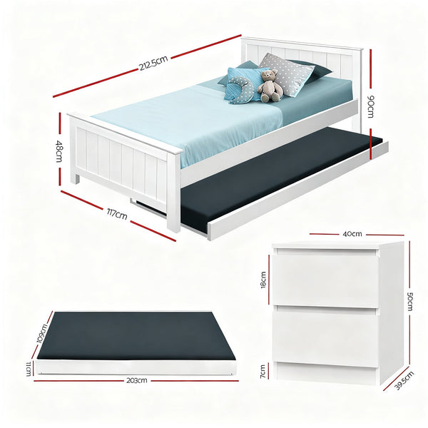 Artiss King Single Bed Frame And Bedside Table King Single Bed Frames