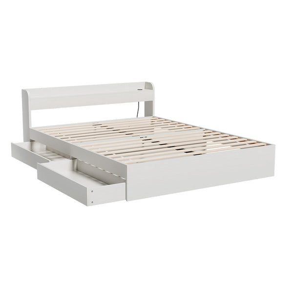 Double Bed Frames Artiss Bed Frame Double Size Mattress Base Wtih Charging Ports 2 Storage Drawers