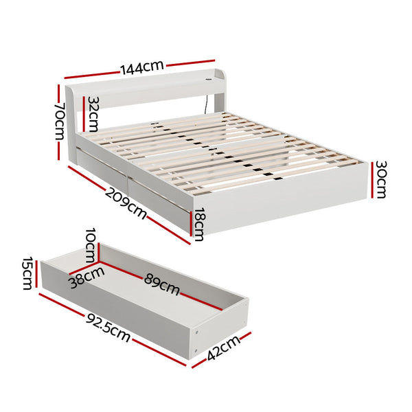 Double Bed Frames Artiss Bed Frame Double Size Mattress Base Wtih Charging Ports 2 Storage Drawers