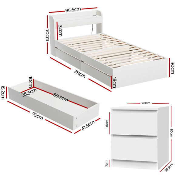 Artiss Single Bed Frame And Bedside Table Single Bed Frames