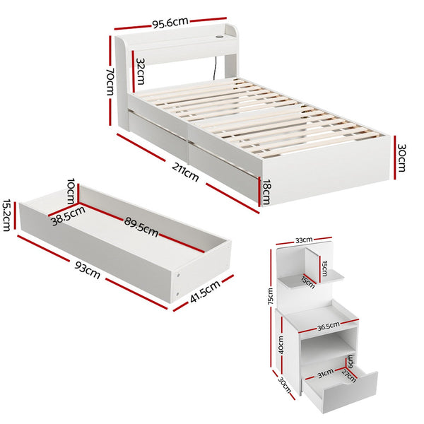 Artiss Single Bed Frame With Charging Ports And Bedside Table Single Bed Frames