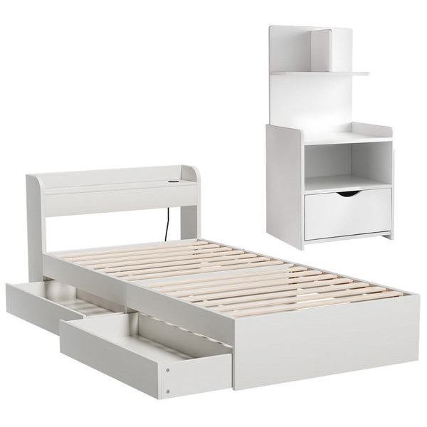 Artiss Single Bed Frame With Charging Ports And Bedside Table Single Bed Frames