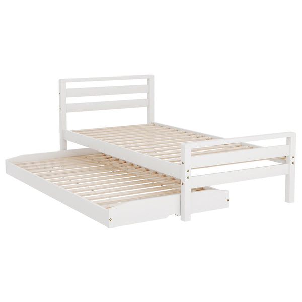 Artiss Bed Frame Single Size 2 In 1 Trundle Wooden White Avis Single Bed Frames
