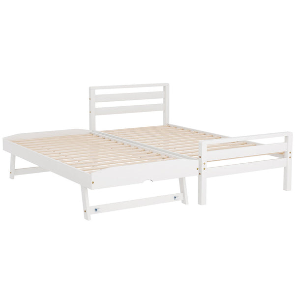 Artiss Bed Frame Single Size 2 In 1 Trundle Wooden White Avis Single Bed Frames