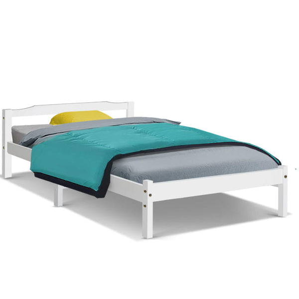 Artiss Bed Frame Single Size Wooden White Lexi Single Bed Frames