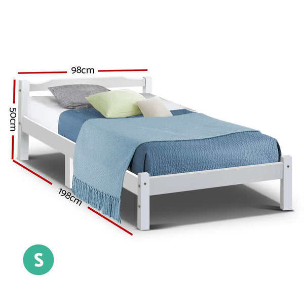 Artiss Bed Frame Single Size Wooden White Lexi Single Bed Frames