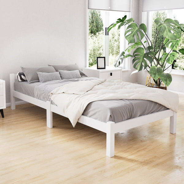 Artiss Bed Frame Single Size Wooden White Lexi Single Bed Frames