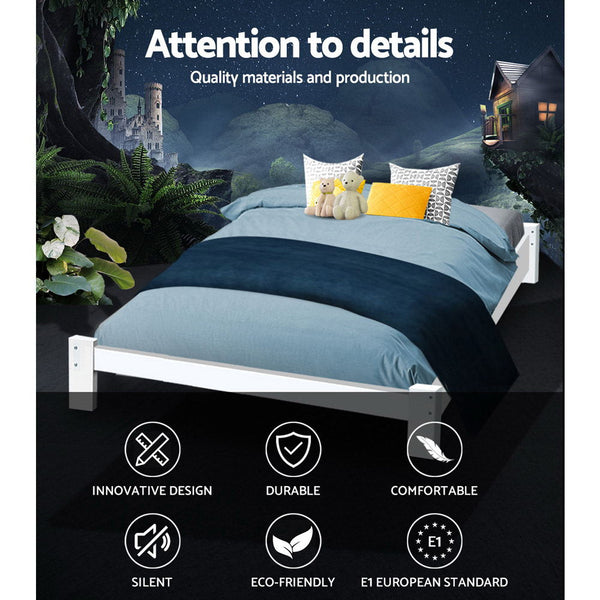 Artiss Bed Frame Double Size Wooden White Jade Double Bed Frames