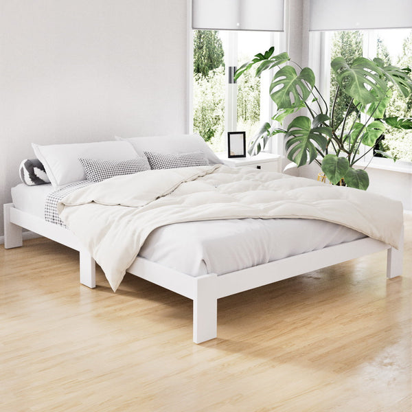Artiss Bed Frame Double Size Wooden White Jade Double Bed Frames