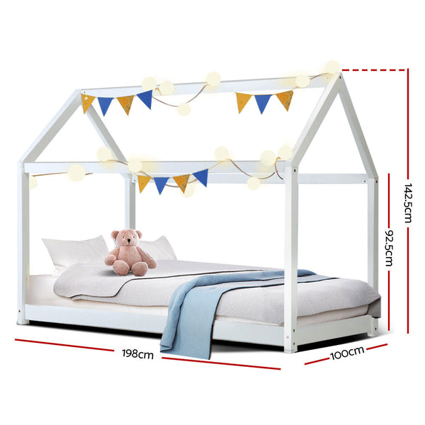 Artiss Bed Frame Wooden Kids House White Casa Single Bed Frames