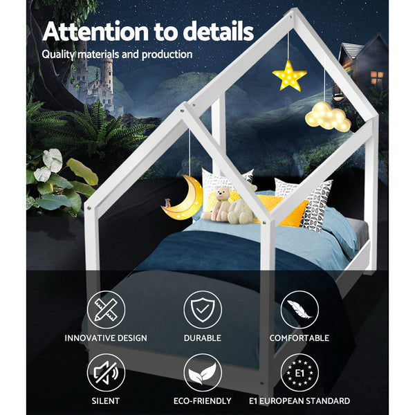 Artiss Bed Frame Wooden Kids House White Casa Single Bed Frames