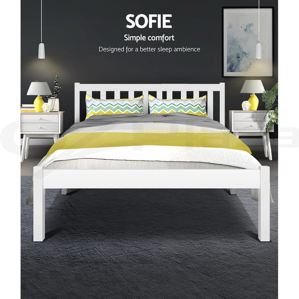 Artiss Bed Frame Queen Size Wooden White Sofie Queen Bed Frames