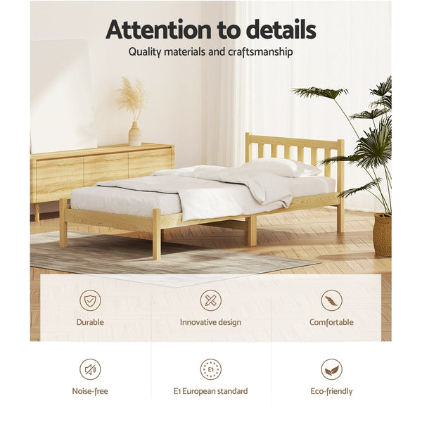 Artiss Bed Frame Single Size Wooden Oak Sofie Single Bed Frames