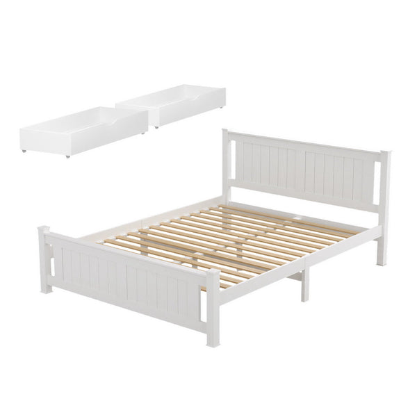 Artiss Bed Frame Double Size Wooden Platform With 2 Storage Drawers White Rio Double Bed Frames