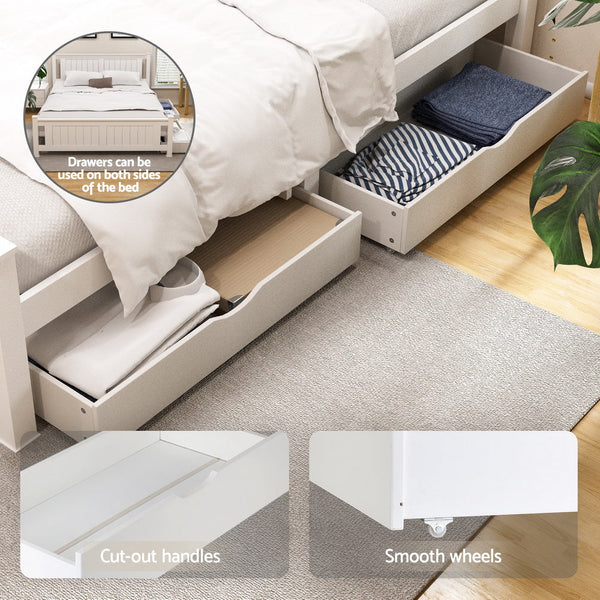 Artiss Bed Frame Double Size Wooden Platform With 2 Storage Drawers White Rio Double Bed Frames