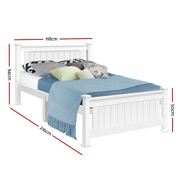 Artiss Bed Frame King Single Size Wooden White Rio King Single Bed Frames