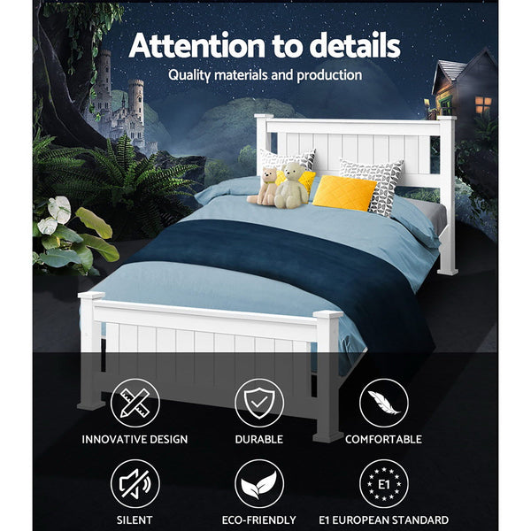 Artiss Bed Frame King Single Size Wooden White Rio King Single Bed Frames