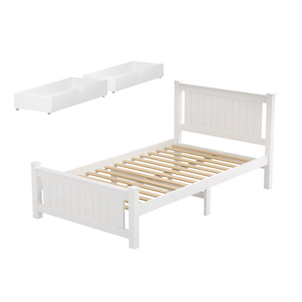 Artiss Bed Frame King Single Size Wooden Platform With 2 Storage Drawers White Rio King Single Bed Frames