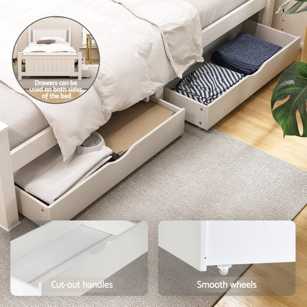 Artiss Bed Frame King Single Size Wooden Platform With 2 Storage Drawers White Rio King Single Bed Frames