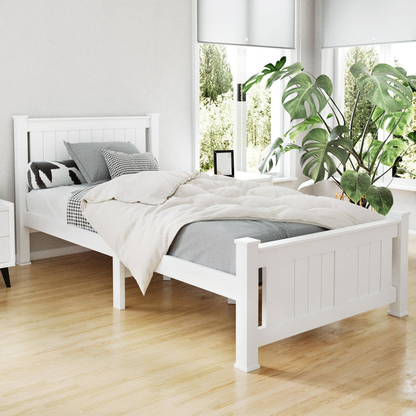 Artiss Bed Frame Single Size Wooden White Rio Single Bed Frames