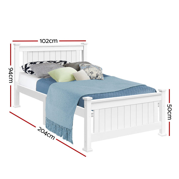 Artiss Bed Frame Single Size Wooden White Rio Single Bed Frames
