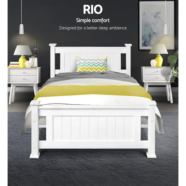 Artiss Bed Frame Single Size Wooden White Rio Single Bed Frames