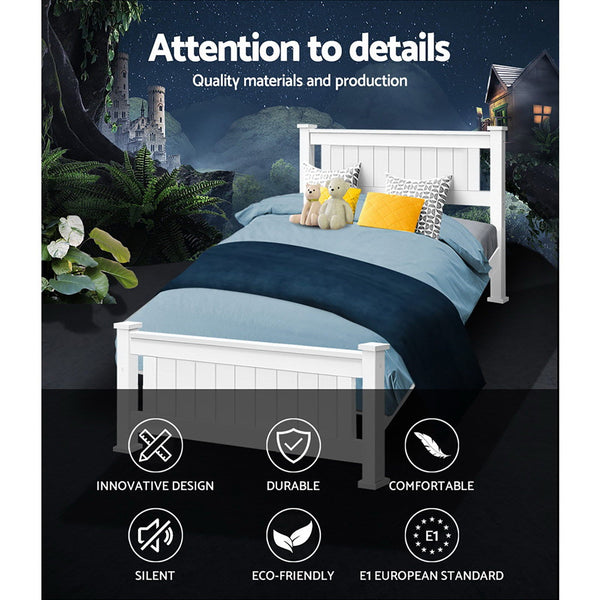 Artiss Bed Frame Single Size Wooden White Rio Single Bed Frames