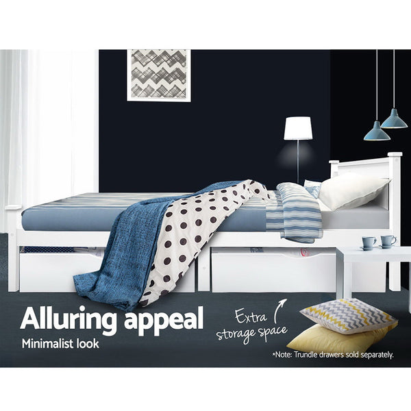 Artiss Bed Frame Single Size Wooden White Rio Single Bed Frames